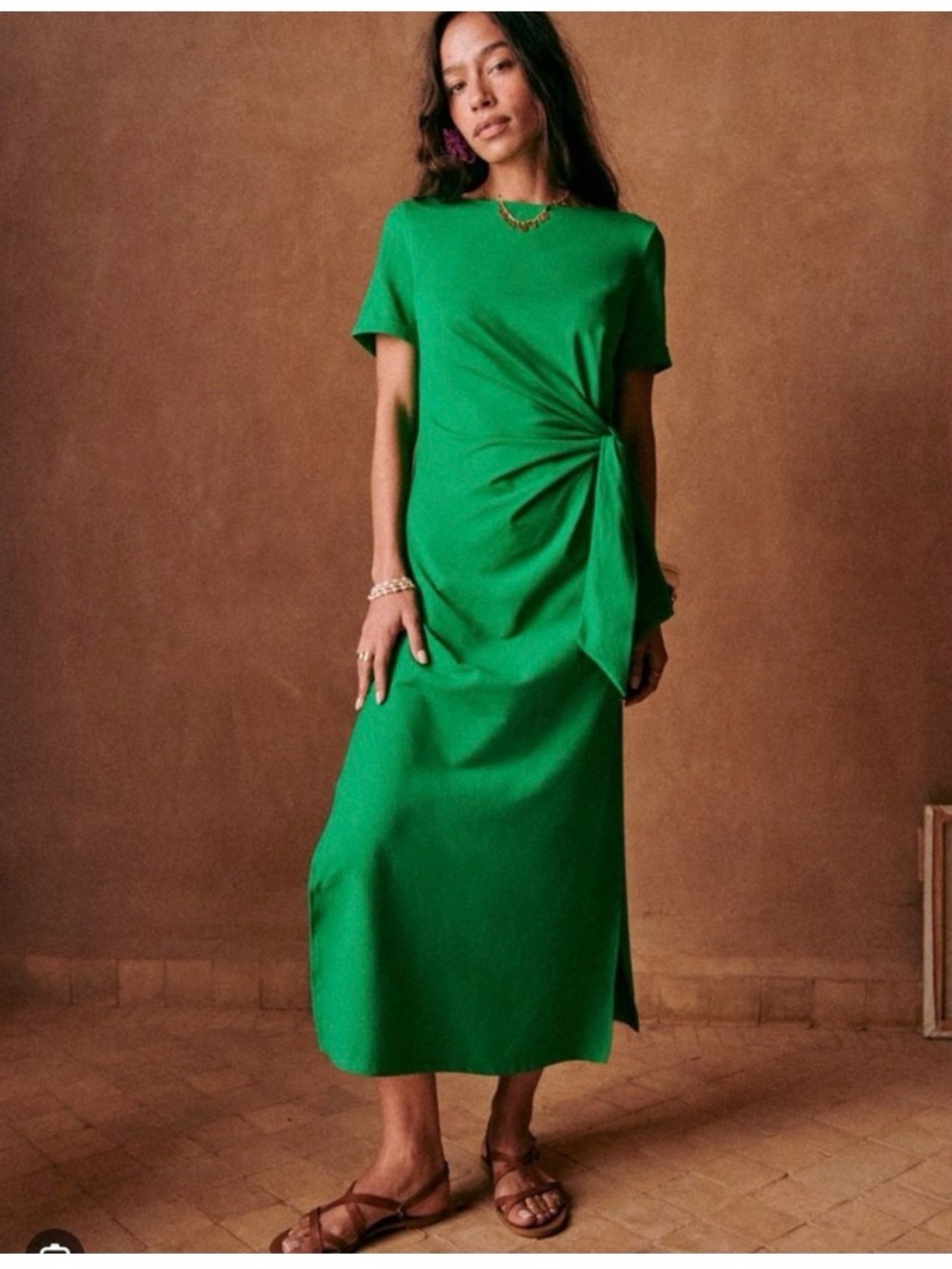 Sezane Emerald Green Pippa Twisted-Waist Midi Dress